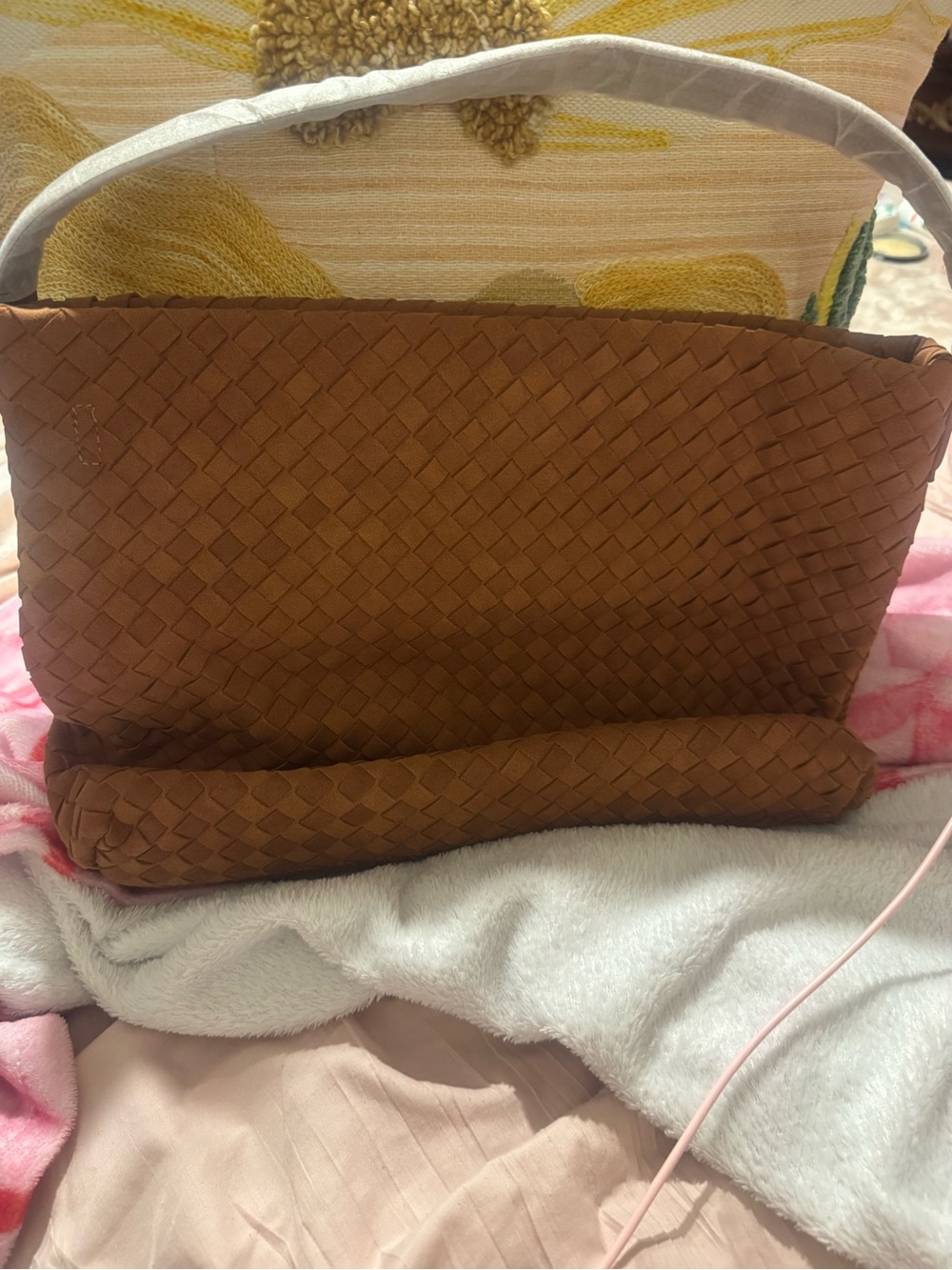 Woven Leather-Style Brown Shoulder Bag